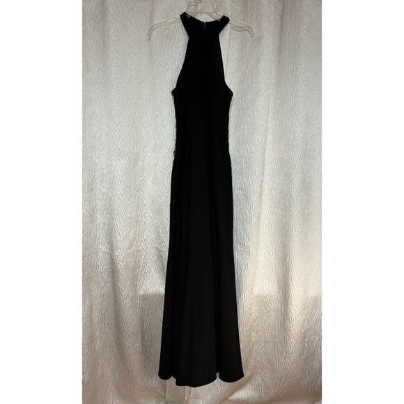 XSCAPE Size 4 Black Maxi Halter Dress With Beaded Side Panels   Sleeveless Forma - Picture 4 of 12